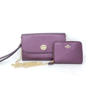 Coach Chain Crossbody Purse Bag Metallic W Wallet